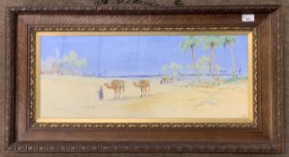 J.Taylor (20th century), Far Eastern scene, gouache on board, signed, 26x67cm, framed and glazed.