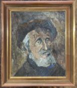 In the manner of abstract expressionism, Bust portrait of a bearded gent, impasto oil on board,