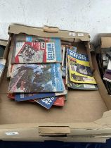 Three trays of mixed books and ephemera to include Practical Wireless, Model Engineer etc