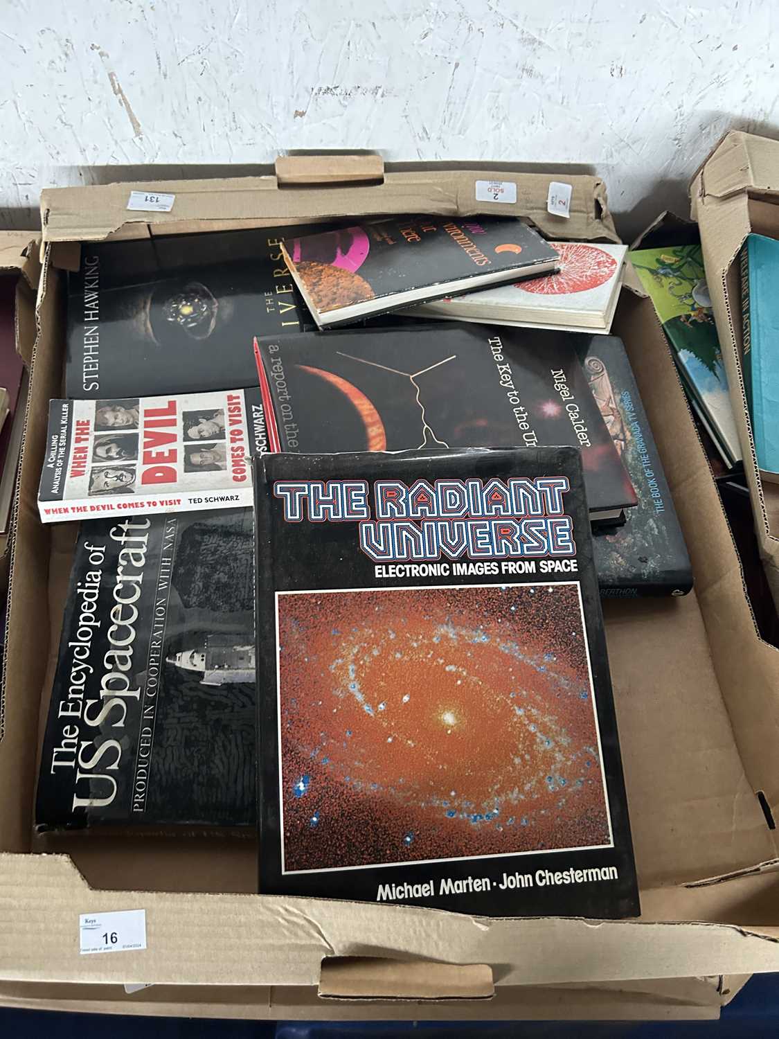 Two trays of mixed books, psychology and the Universe