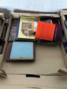 Two trays of mixed books and ephemera, Oriental carpets and rugs etc