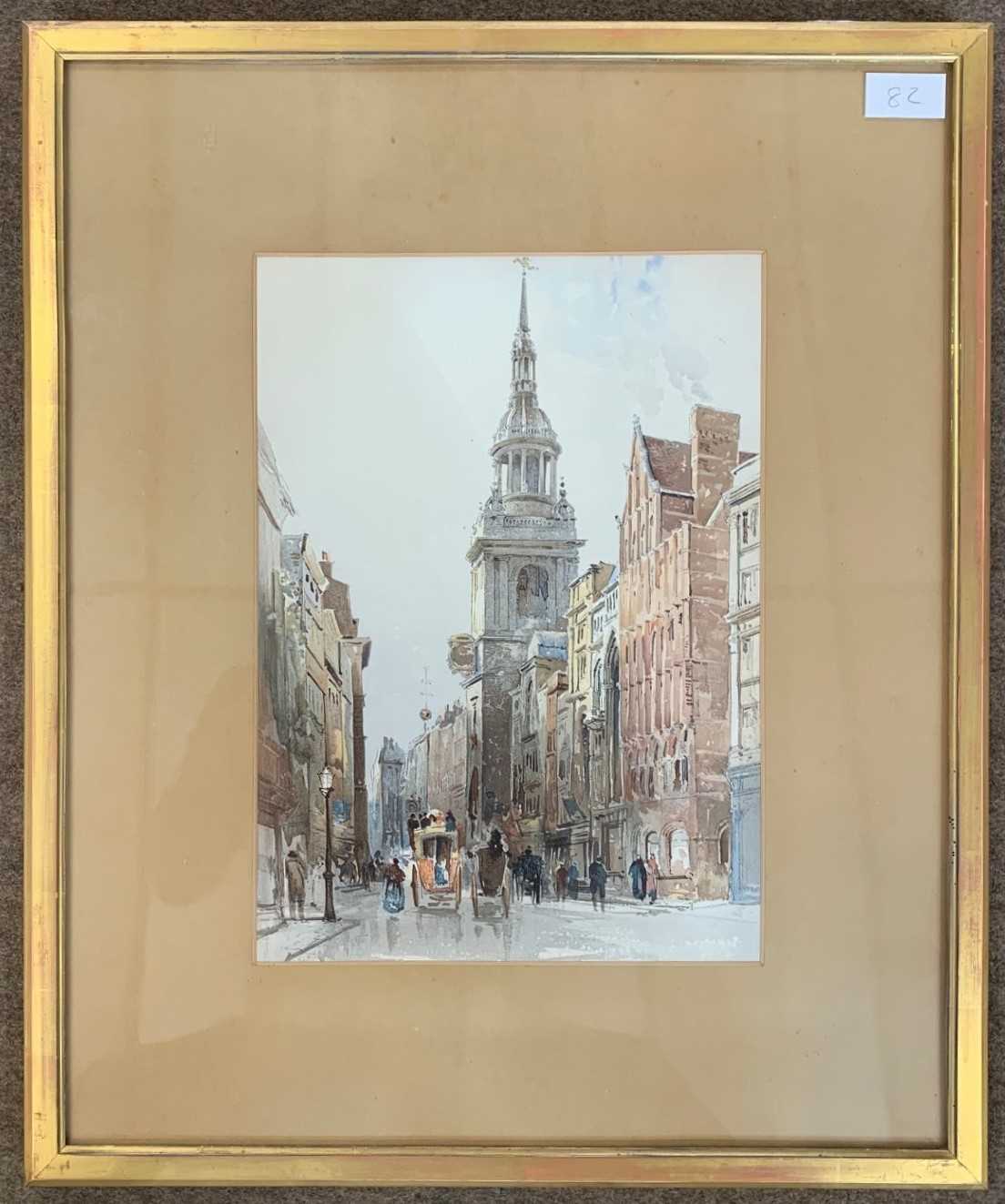 Victorian School, Street scene with coaches and horses, giclee, 24x34cm, framed and glazed.