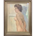 Franz Peffer (German,1887-1937), Nude study of a female, signed, oil on board, 48x63cm, framed and