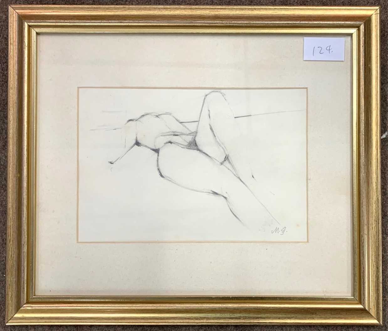 Maurice Feild (British,1905-1988), Female nude study, pencil on paper, initialed,14.5x21.5cm, framed