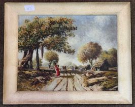 N.A. David (Indian, 20th century), Rural India, oil on board, signed, 29x39cm, framed