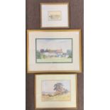 Doreen Allen - March Morning, village view, The Limes, w/c, x3, framed and glazed