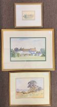 Doreen Allen - March Morning, village view, The Limes, w/c, x3, framed and glazed