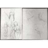 Maurice Feild (British,1905-1988), Two nude female studies, pencil on laid paper, signed, 35x50cm,