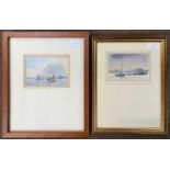 Ronald Crampton - Boat by a Jetty & Boats on the water, w/c x2, framed and glazed