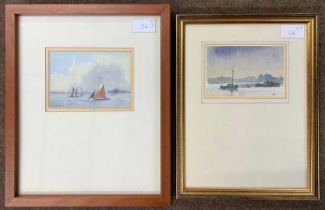 Ronald Crampton - Boat by a Jetty & Boats on the water, w/c x2, framed and glazed