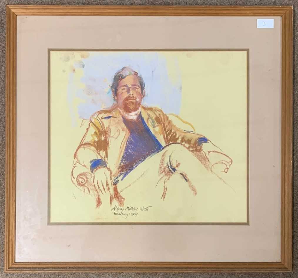 Mary Millar Watt (1924-2003), Portrait of a seated man, oil pastel on paper, signed and dated