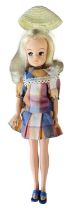 Checkmate Boutique Sindy (Pedigree, 1984) In checkered multi-coloured dress and blue sandals, with