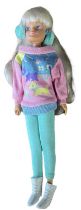 Fun Knit Sindy (1988) In turquoise leggings with pink scotty dog jumper, white boots and turquoise