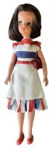 Weekender Sindy (Pedigree, 1978) In blue, white and red striped dress with red dolly shoes