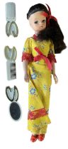 Styling Sindy in Yellow (Pedigree, 1980) In yellow floral kimono with red details, red shoes and