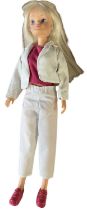 Sindy in white two-piece suit with pink shirt and pink sneakers (c1980s)