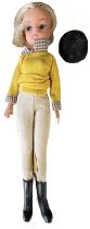 Pony Club Sindy (Pedigree, 1980) In cream jodphurs and yellow jumper with chequered collar, black