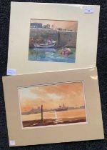 Alan Runnagall RSMA, 'Looking towards Parkeston' and 'Portleven', watercolours, signed, unframed,