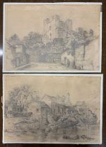 British School, 19th century, A pair of pencil on laid paper studies of a view across a river to a
