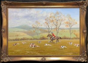 Brian Porteous (British, 20th century) Huntsman and hounds, oil on canvas, signed and dated 1982,