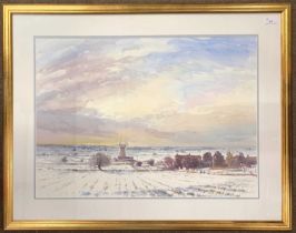 Alwyn Crawshaw (British, b.1934), 'Snow at Thurnemouth Norfolk', watercolour, signed, 53x74cm,