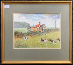 Brian Porteous (British, 20th century),'The Huntsman', watercolour, signed and dated 86', 27x35cm,