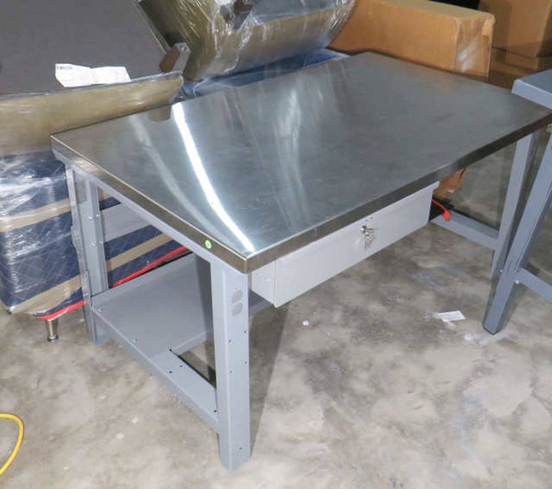 Stainless Steel Top, Industrial Table, 48"x 30", adjustable height, Locking Front Drawer
