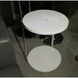 Modern end table, white with Chrome, 18” Diameter x 23” h