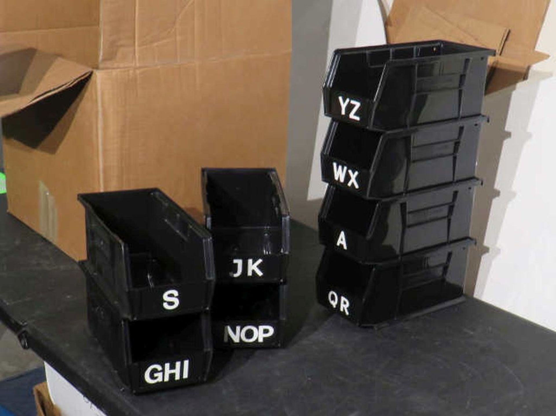 box of 13 stackable bins 5.5 x 11 x 5.5