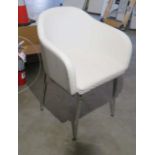 Italian white leather swivel chair with chrome base