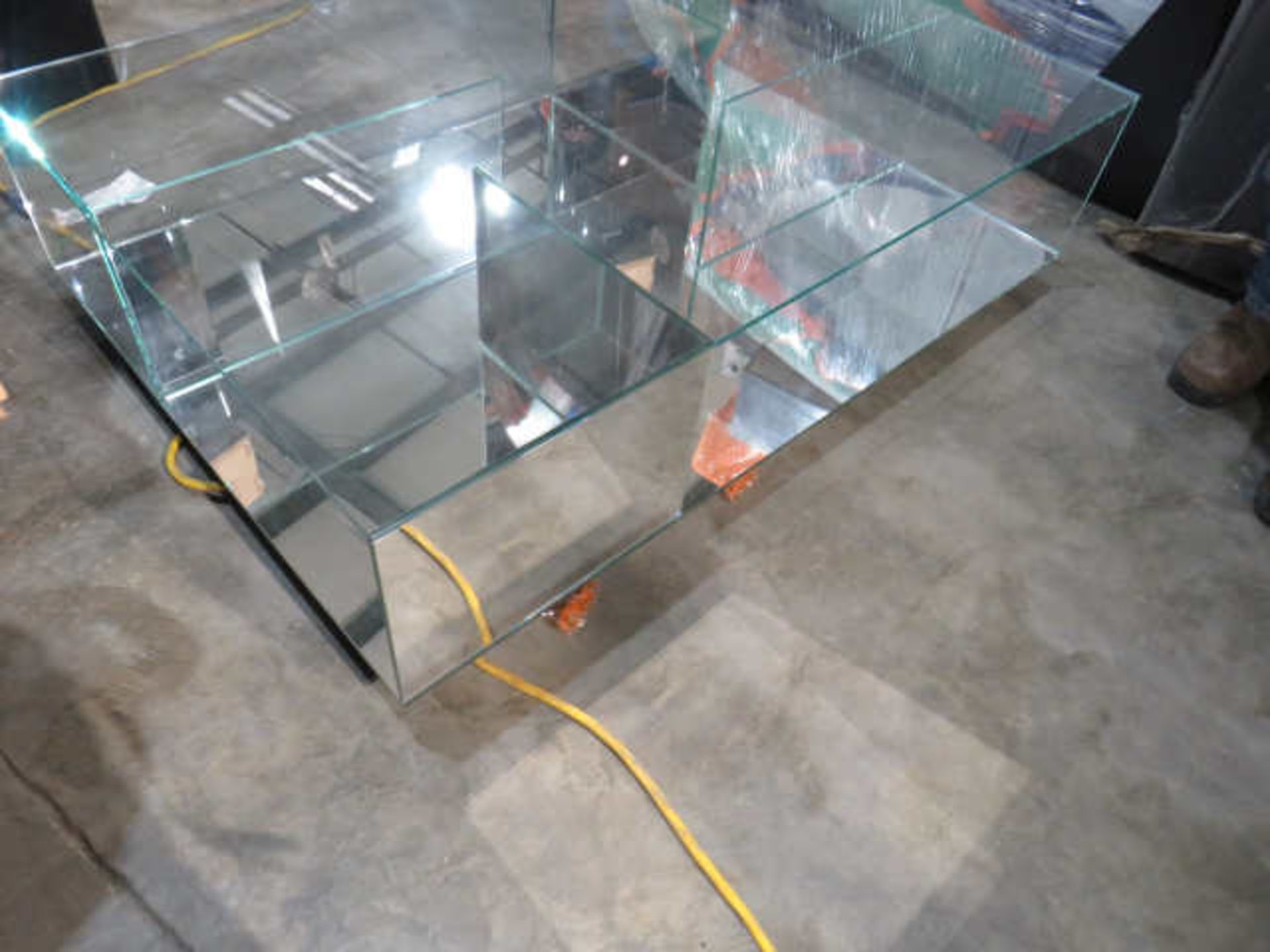 Glass cube coffee table/display table, on casters, by Napzzui (note one of the glass panels on ... - Image 2 of 3