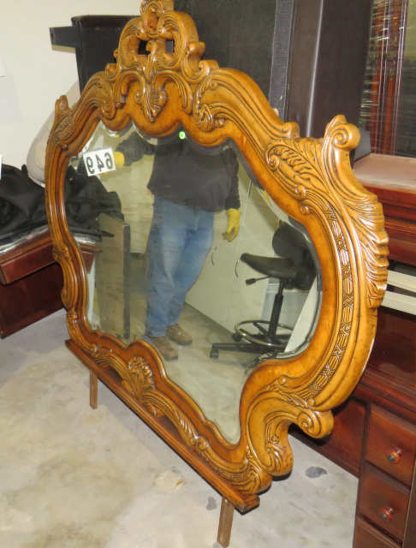 Ornate dresser mirror, Base w 46", overall width is 66", Height 53"