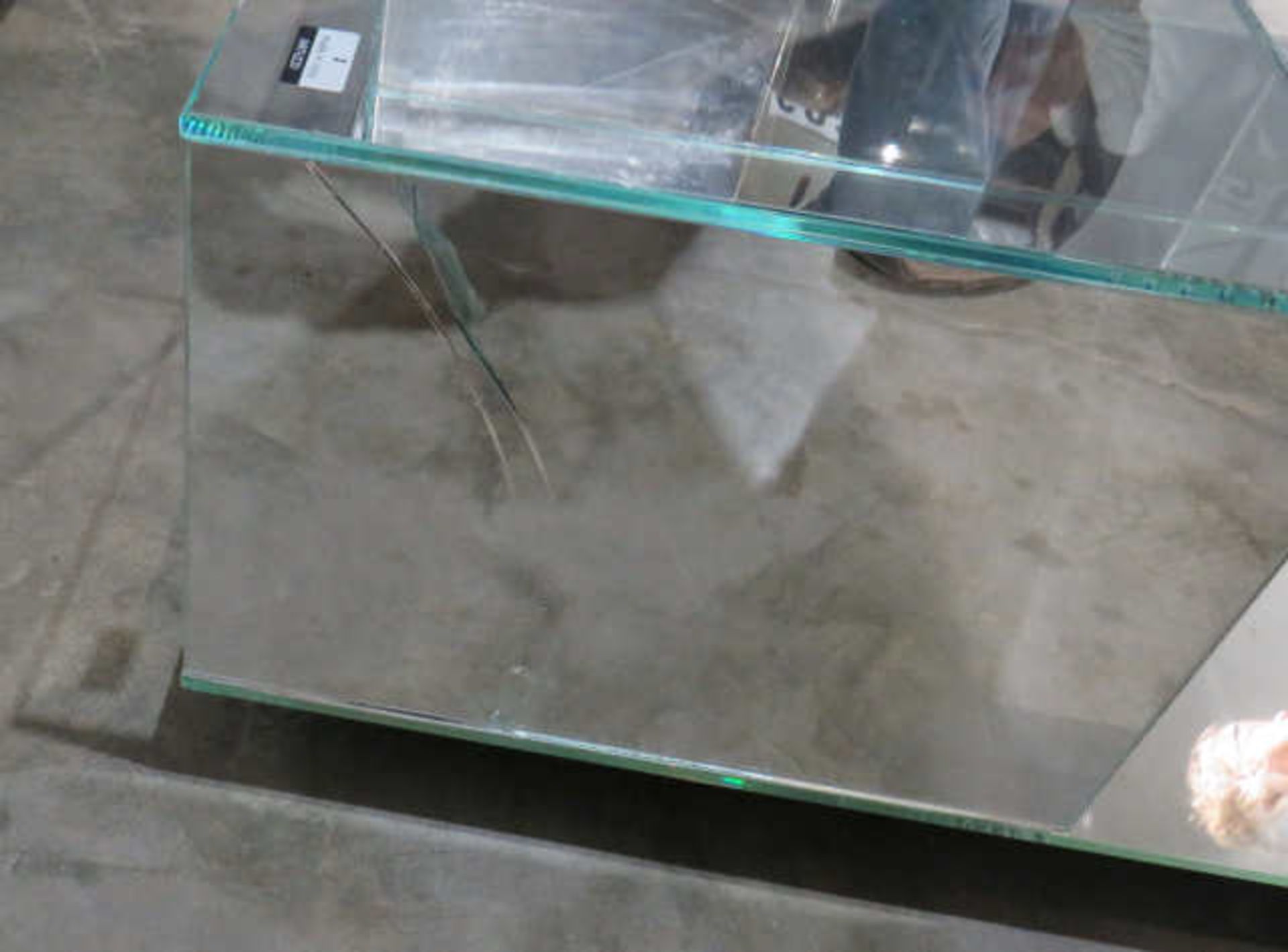 Glass cube coffee table/display table, on casters, by Napzzui (note one of the glass panels on ... - Image 3 of 3