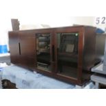 Credenza, Mahogany finish 4 door with 2 glass front doors 72.5”L x 15.5”w x 31”H