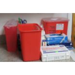 3 biohazard trash box for disposables mixed supplies - cotton swabs, band aids, gloves, vial hold...