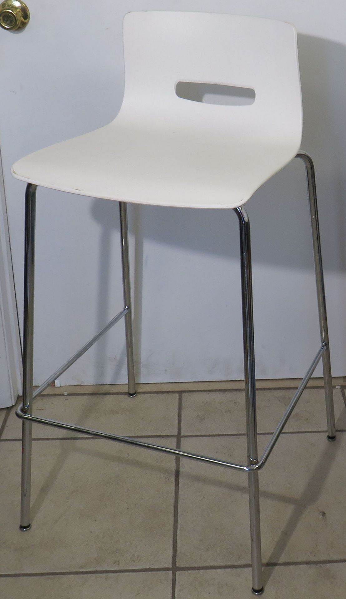 Stools w/ white fiberglass shelf seat and chrome legs