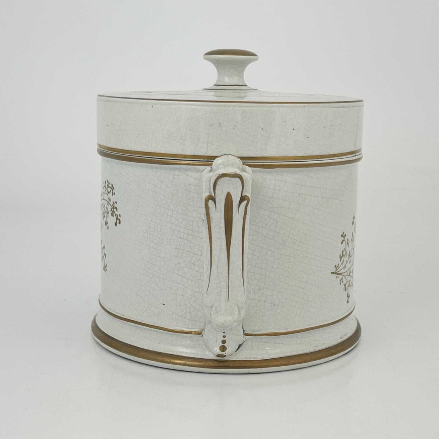 A Staffordshire pottery presentation shaving mug/tankard and cover, circa 1850, with gilded - Image 3 of 6