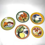 Wedgwood, five limited edition Clarice Cliff Biyanne plates including Blue Firs, Bridgewater, and