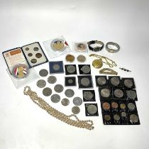 A large selection of coins, watches and jewellery