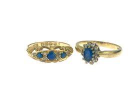 Two gold sapphire and diamond rings