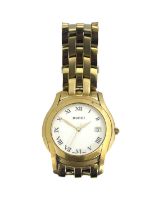 Gucci, a gilt metal watch, 3cm circular white dial with Roman numerals and date aperture at 3 o'