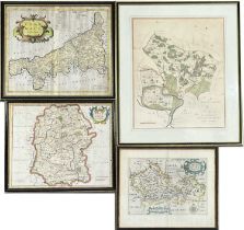 Robert Mordan (British, c.1650-1703), a coloured map of Cornwall, a coloured map of Wiltshire, a