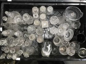 A collection of 19th century glassware including part cruets, finger bowls, a Mary Gregory style