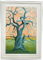 Winter, Forthampton, mixed media. 49 x 74 cm, 20th century school, study of a silver birch tree,