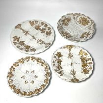 Three early 20th century Meissen Leuteritz rococo relief moulded plates, dished circular form,
