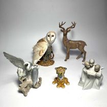 George McMonigle for Franklin Mint, a model of a barn owl, together with two Nao porcelain figure