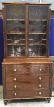 A 19th Century mahogany secretaire bookcase, satinwood strung and crossbanded throughout, the