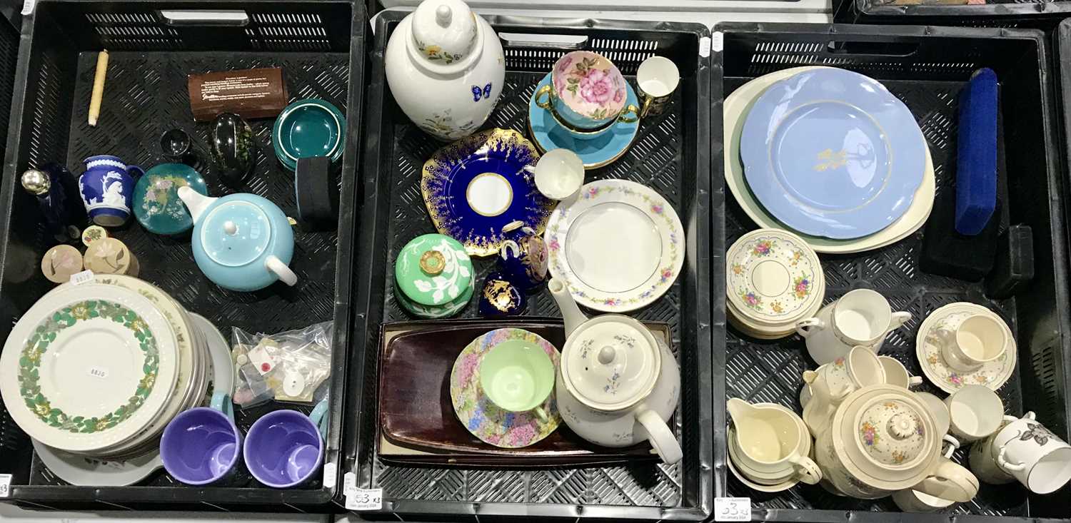 A collection of ceramics including Worcester coffee cans, Staffordshire coffee set, and other sundry