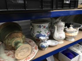 A collection of English ceramics including Rockingham teapot, Booths toilet set, Staffordshire