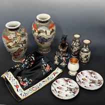 A collection of Oriental ceramics including pair of Japanese satsuma vases, Chinese craquelure